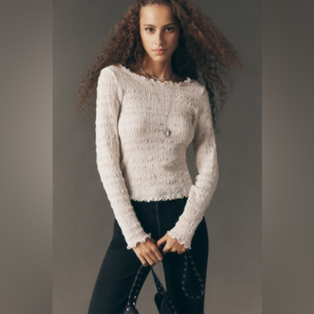NWT! Anthropologie Ivory Maeve Textured Long-Sleeve Top - Size XL 🏓